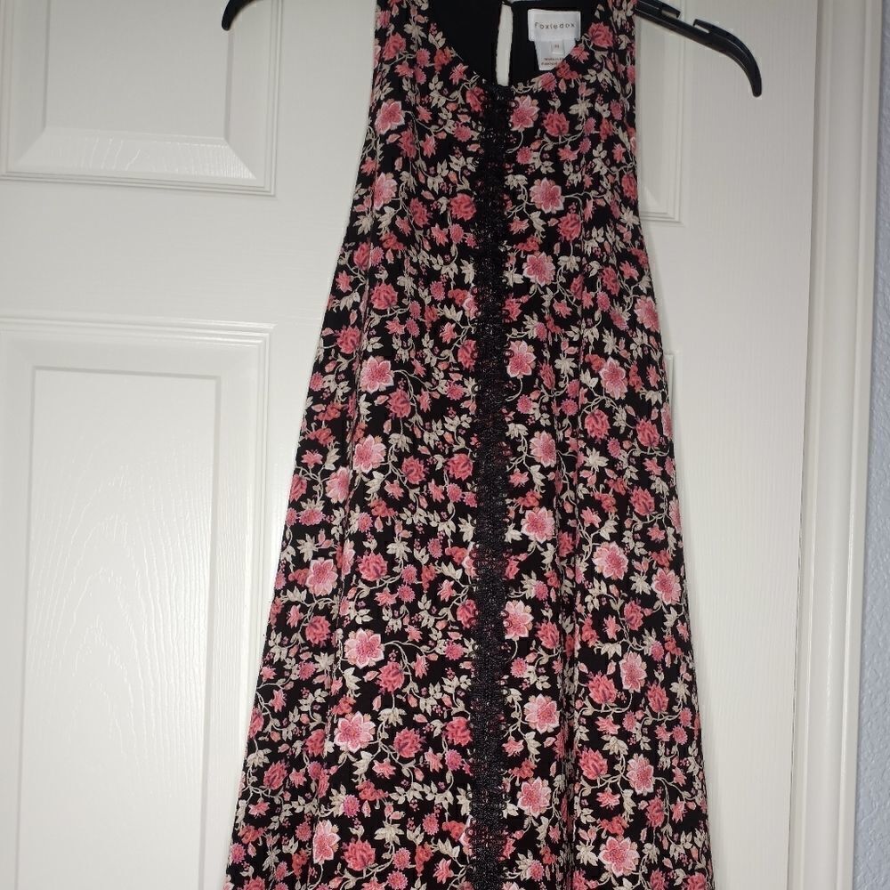 Foxiedox Anthropologie Racerback Dress Size Large Black Floral Lined Bohemian